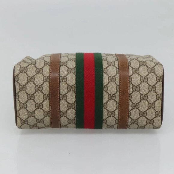 GUCCI GG Supreme Web Sherry Line Boston Bag PVC Red Green beige Auth 120065 - Picture 7 of 16